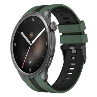 For Amazfit Balance 22mm Two-Color Sports Silicone Watch Band(Olive Green+Black)