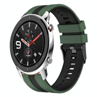 For Amazfit GTR 4 22mm Two-Color Sports Silicone Watch Band(Olive Green+Black)