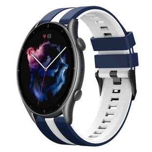 For Amazfit GTR 3 22mm Two-Color Sports Silicone Watch Band(Blue+White)