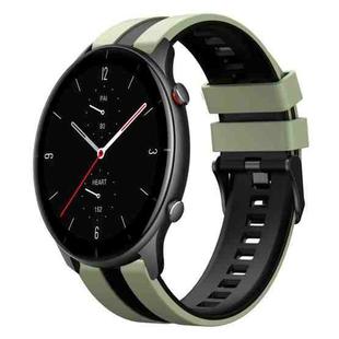 For Amazfit GTR 2e 22mm Two-Color Sports Silicone Watch Band(Light Green+Black)