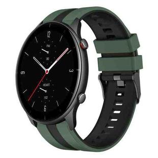 For Amazfit GTR 2e 22mm Two-Color Sports Silicone Watch Band(Olive Green+Black)