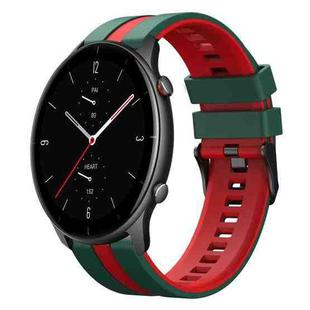 For Amazfit GTR 2e 22mm Two-Color Sports Silicone Watch Band(Green+Red)