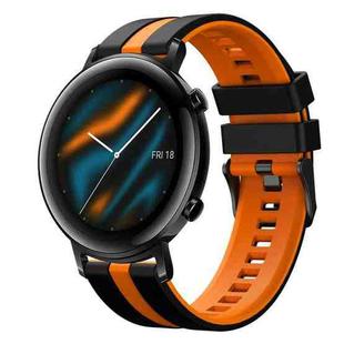 For Huawei Watch GT2 42mm 20mm Two Color Sports Silicone Watch Band(Black+Orange)