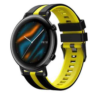 For Huawei Watch GT2 42mm 20mm Two Color Sports Silicone Watch Band(Black+Yellow)