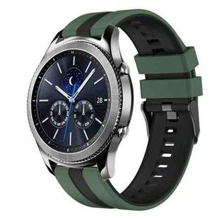 For Samsung Gear S3 Classic 22mm Two Color Sports Silicone Watch Band(Olive Green+Black)