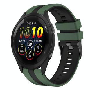 For Garmin Forerunner 265 Music 22mm Two Color Sports Silicone Watch Band(Olive Green+Black)