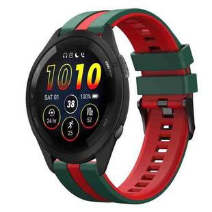 For Garmin Forerunner 265 Music 22mm Two Color Sports Silicone Watch Band(Green+Red)