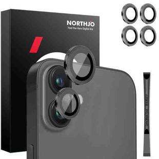 For iPhone 16 / 16 Plus NORTHJO 2 Sets 4pcs Camera Lens Protector Cover Metal Ring Film(Black)