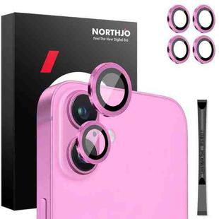 For iPhone 16 / 16 Plus NORTHJO 2 Sets 4pcs Camera Lens Protector Cover Metal Ring Film(Rose)