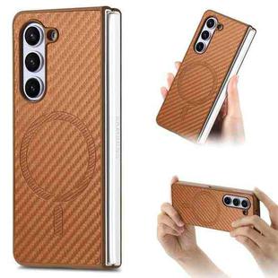 For Samsung Galaxy Z Fold6 Carbon Fiber Magsafe Phone Case(Brown)