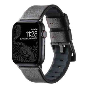 For Apple Watch Series 9 45mm Genuine Leather Hybrid Silicone Watch Band(Coffee+Black Buckle)