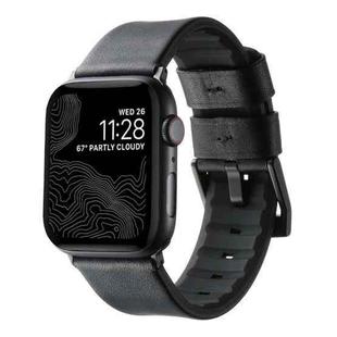 For Apple Watch SE 2023 44mm Genuine Leather Hybrid Silicone Watch Band(Black Black Buckle)