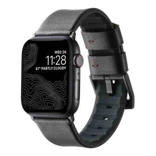 For Apple Watch Series 8 45mm Genuine Leather Hybrid Silicone Watch Band(Coffee Black Buckle)