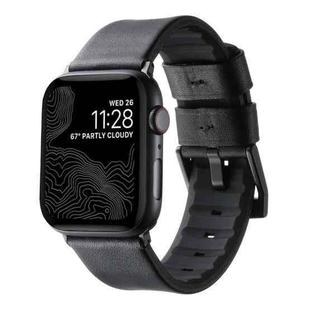 For Apple Watch SE 2022 44mm Genuine Leather Hybrid Silicone Watch Band(Black Black Buckle)