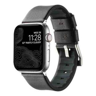 For Apple Watch Series 6 40mm Genuine Leather Hybrid Silicone Watch Band(Coffee Sliver Buckle)