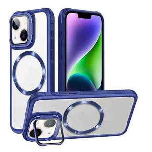 For iPhone 14 Plus Magsafe CD-grain Acrylic Hybrid TPU Phone Case(Blue)