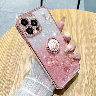 For iPhone 16 Pro Max Gradient Glitter Immortal Flower Ring All-inclusive Phone Case(Pink)