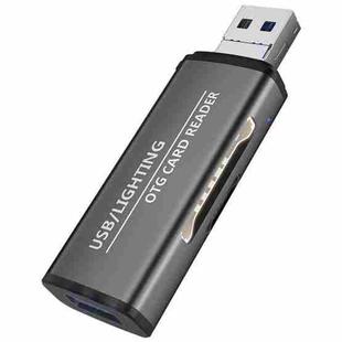 ADS-118 2 in 1 Data Transfer OTG Adapter USB + 8 Pin SD TF Memory Card U-Disk Reader(Black)