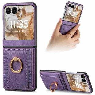 For Motorola Razr 50 Retro Skin-feel Ring Card Bag Phone Case(Purple)