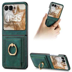 For Motorola Razr 50 Retro Skin-feel Ring Card Bag Phone Case(Green)