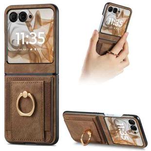 For Motorola Razr 50 Ultra Retro Skin-feel Ring Card Bag Phone Case(Brown)