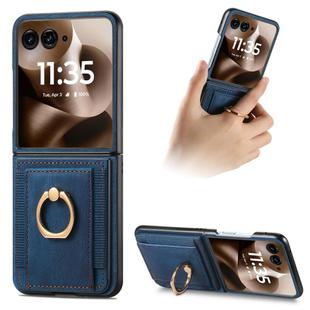 For Motorola Razr 60 Retro Skin-feel Ring Card Bag Phone Case(Blue)