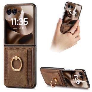 For Motorola Razr 60 Ultra Retro Skin-feel Ring Card Bag Phone Case(Brown)