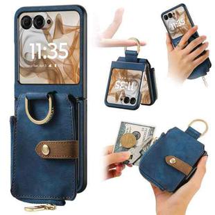 For Motorola Razr 50 Retro Ring Vertical Zipper Wallet Phone Case(Blue)