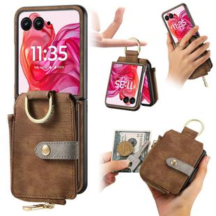 For Motorola Razr 60 Retro Ring Vertical Zipper Wallet Phone Case(Brown)
