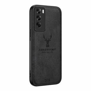 For OPPO Reno12 Global Deer Head Cloth Skin All-inclusive Phone Case(Black)