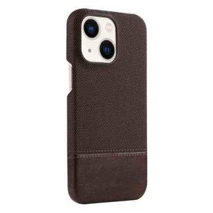 For iPhone 14 Stitching Cloth PU Shockproof Phone Case(Dark Brown)