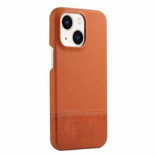 For iPhone 14 Plus Stitching Cloth PU Shockproof Phone Case(Brown)