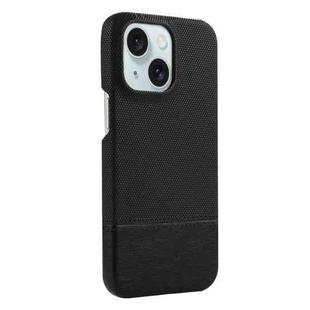 For iPhone 15 Stitching Cloth PU Shockproof Phone Case(Black)