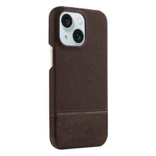 For iPhone 15 Plus Stitching Cloth PU Shockproof Phone Case(Dark Brown)