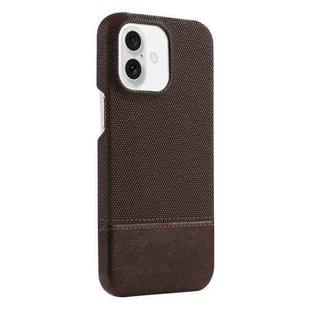 For iPhone 16 Plus Stitching Cloth PU Shockproof Phone Case(Dark Brown)