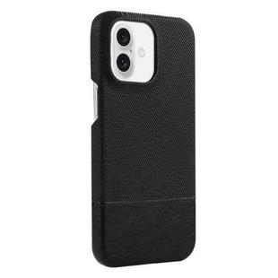 For iPhone 16 Plus Stitching Cloth PU Shockproof Phone Case(Black)