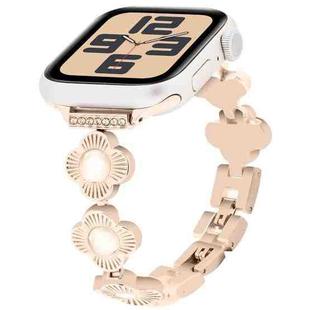 For Apple Watch SE 2023 44mm Four Leaf Clover Quick-Release Metal Chain Watch Band(Rose Gold)