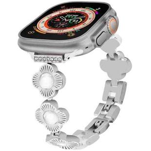 For Apple Watch Ultra 49mm Four Leaf Clover Quick-Release Metal Chain Watch Band(Silver)