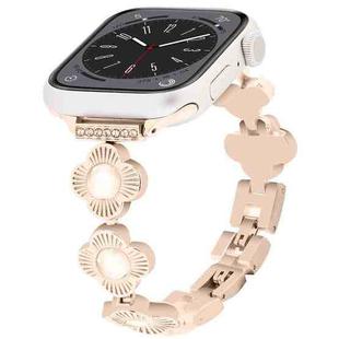 For Apple Watch Series 8 45mm Four Leaf Clover Quick-Release Metal Chain Watch Band(Rose Gold)