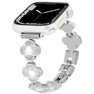 For Apple Watch Series 7 45mm Four Leaf Clover Quick-Release Metal Chain Watch Band(Silver)