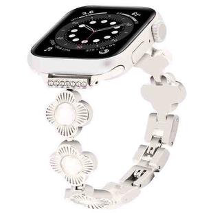 For Apple Watch Series 6 44mm Four Leaf Clover Quick-Release Metal Chain Watch Band(Starlight)