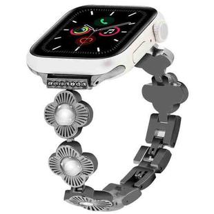 For Apple Watch Series 5 44mm Four Leaf Clover Quick-Release Metal Chain Watch Band(Black)