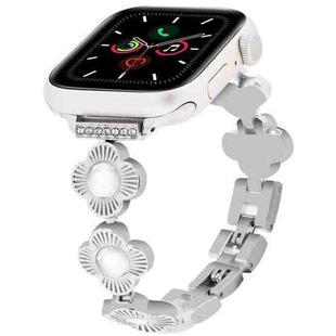 For Apple Watch Series 5 44mm Four Leaf Clover Quick-Release Metal Chain Watch Band(Silver)