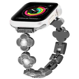 For Apple Watch Series 3 42mm Four Leaf Clover Quick-Release Metal Chain Watch Band(Black)