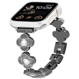 For Apple Watch SE 2022 40mm Four Leaf Clover Quick-Release Metal Chain Watch Band(Black)