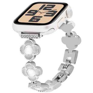 For Apple Watch SE 2023 40mm Four Leaf Clover Quick-Release Metal Chain Watch Band(Silver)