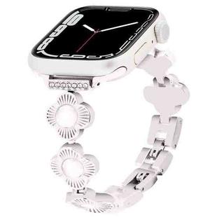 For Apple Watch Series 7 41mm Four Leaf Clover Quick-Release Metal Chain Watch Band(Starlight)