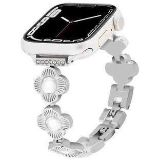 For Apple Watch Series 7 41mm Four Leaf Clover Quick-Release Metal Chain Watch Band(Silver)