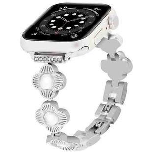 For Apple Watch Series 6 40mm Four Leaf Clover Quick-Release Metal Chain Watch Band(Silver)