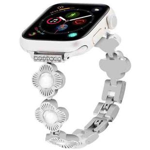 For Apple Watch Series 4 40mm Four Leaf Clover Quick-Release Metal Chain Watch Band(Silver)